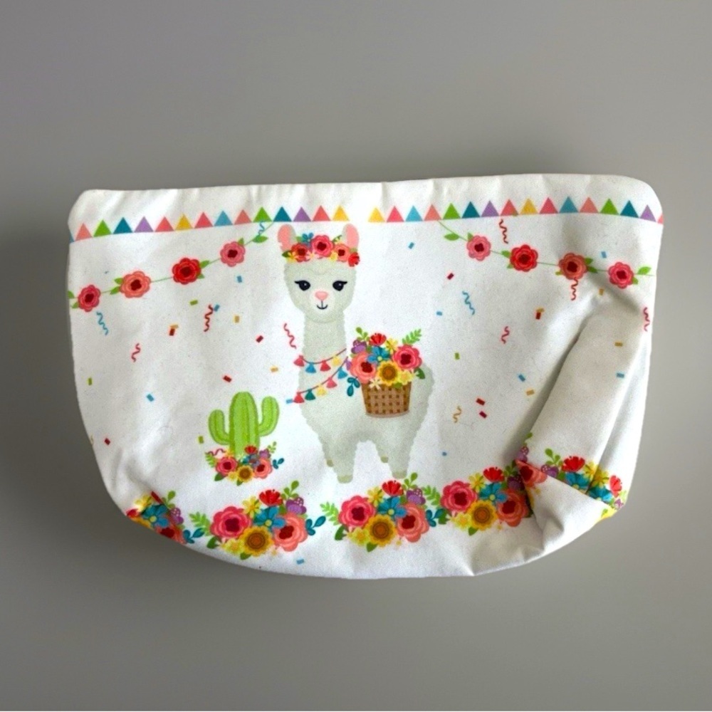 Llama Floral Makeup Cosmetic Accessory Bag Pouch Colorful Zipper 9x6